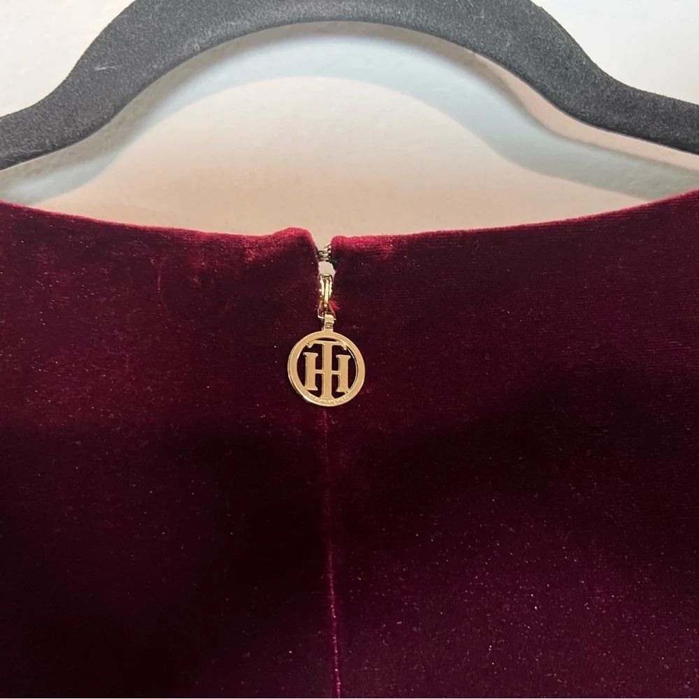 Tommy Hilfiger Faux Wrap Mini Dress Burgundy Red Velvet Long Sleeve Size 14 NWT - Picture 10 of 13